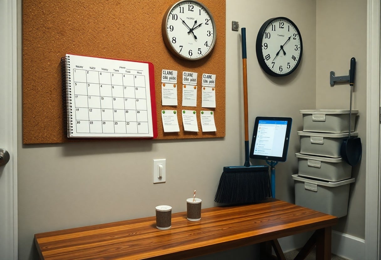 organize a cleaning schedule for a busy household adk