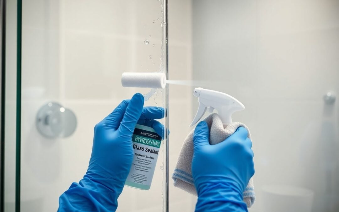 What do professionals use to clean glass shower doors?